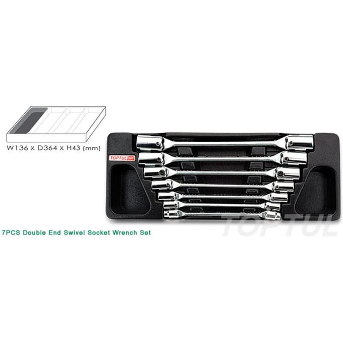 2x Set Steeksleutels met Cardankoppeling 6-19mm, 7 Stuks, Inleg