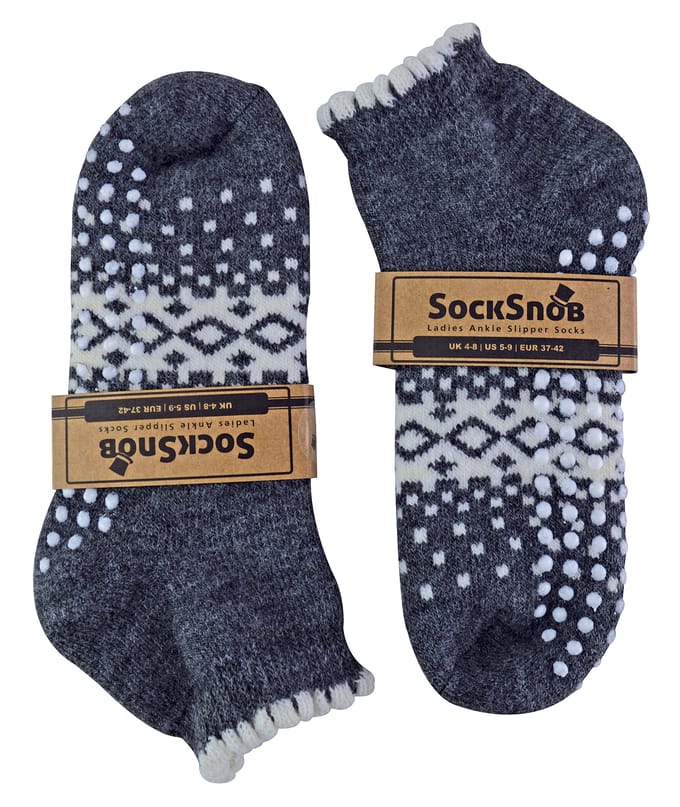 Thermische laag uitgesneden wollen antislip pantoffelsokken voor dames - Houtskool