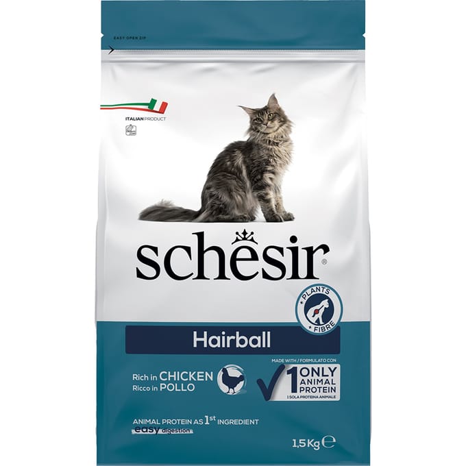 1.5kg Schesir Original Haarbal met kip droogvoer voor katten