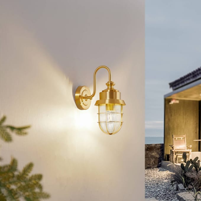 Lindby - Wandlamp buiten - 1licht - Roestvrij staal, glas - H: 31 cm - E27 - messing, transparant