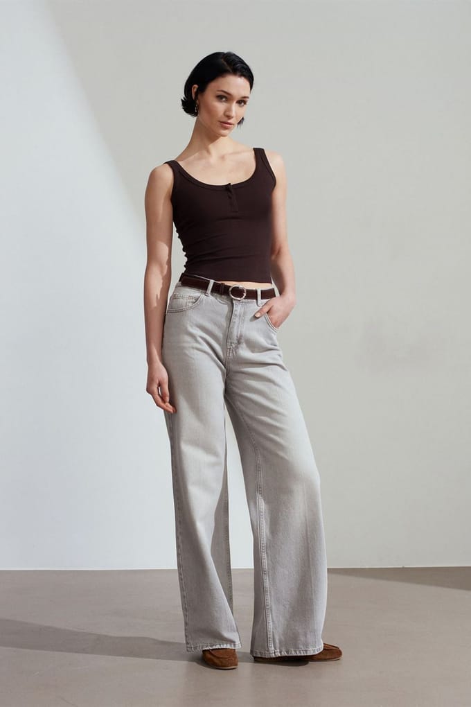 Hoge Taille Wijde Pijpen Katoenen Denim Jeans