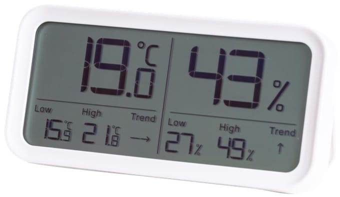 Digitale Hygrometer - Luchtvochtigheidsmeter - Binnenklimaat Meten - Trend Weergave - 9 x 9 x 2.5 cm - Wit