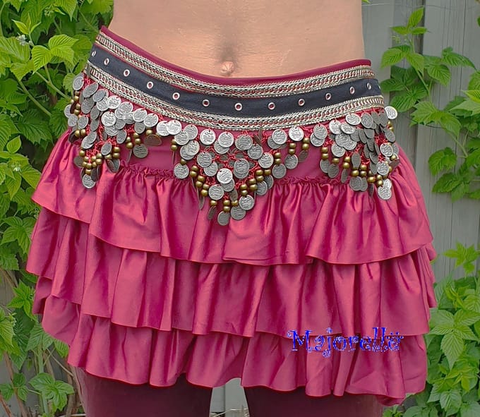 Buikdans tribal heupsjaal bordeaux met stroken