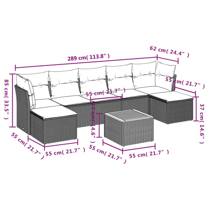 vidaXL - 8-delige - Loungeset - met - kussens - poly - rattan - beige