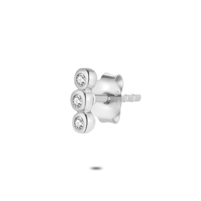 Twice As Nice Oorbel in zilver per stuk, 3 steentjes