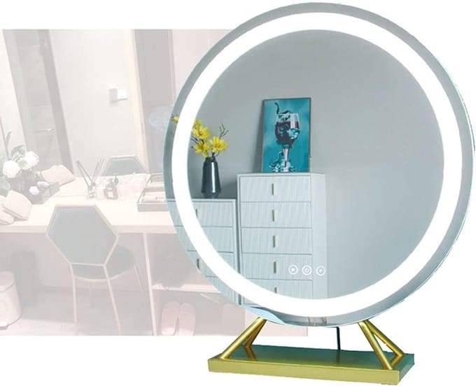 Verlichte Make-up Spiegel - Kaptafel Spiegel - Professionele Make-up - Dimbare Touchscreen - 60cm Diameter - Goud