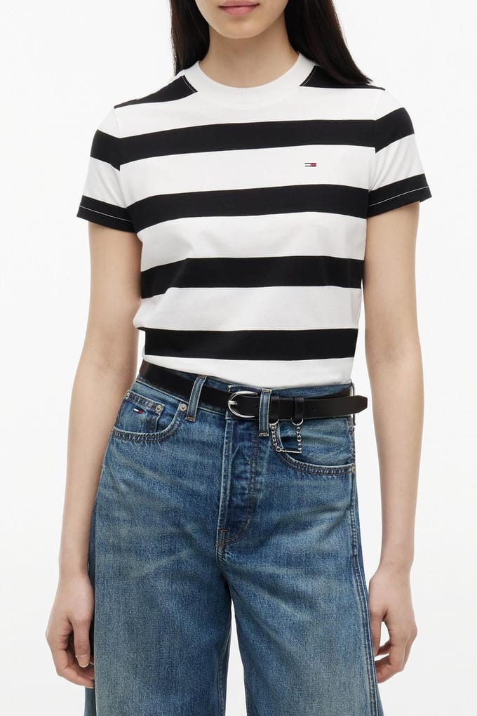 Tommy Hilfiger Regular Flag Jersey Black/stripe Größe: XL | Hemden Outlet | Damen | Schwarz