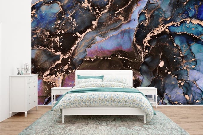Behang - Fotobehang Marmer - Goud - Rosé - Breedte 435 cm x hoogte 260 cm