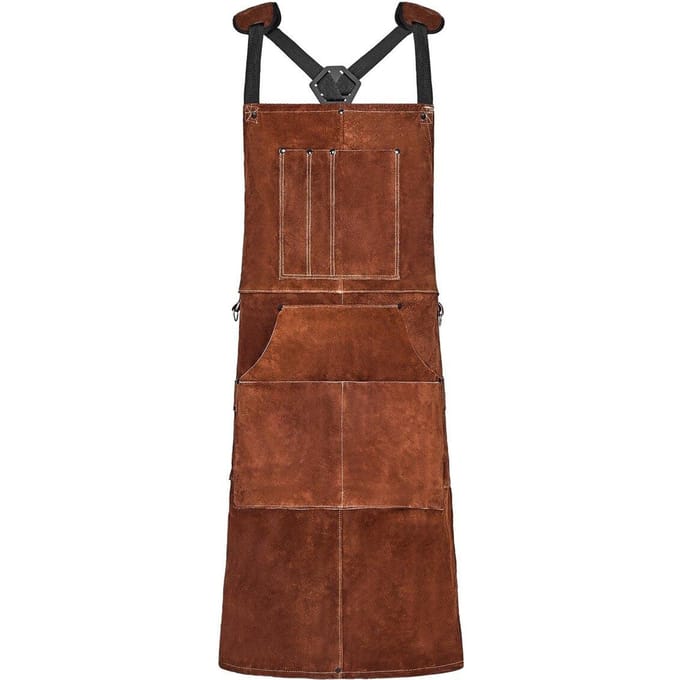Tablier de travail de soudage en cuir Robuste en cuir de vachette Résistant à la chaleur Tablier de soudage brown