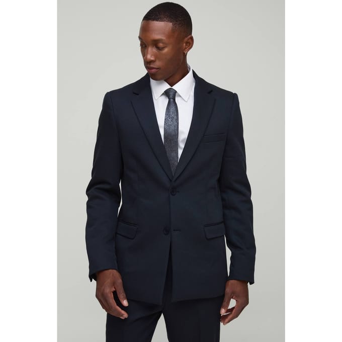 Slim Fit Single Breasted Twill Blazer | Navy | Size 48