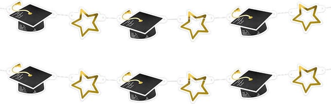 Boland Hangdecoratie slinger geslaagd thema - 2x - zwart/goud - karton - 3 meter - examenfeest versiering