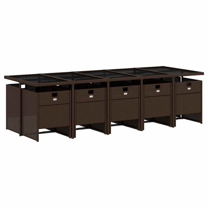 vidaXL - 11-delige - Tuinset - met - kussens - poly - rattan - bruin