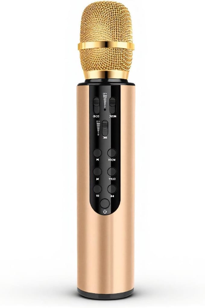 Karaoke Microfoon - Draagbare Speaker - Feestelijke Zangavond - Geïntegreerde Speaker - 26 cm - Goud