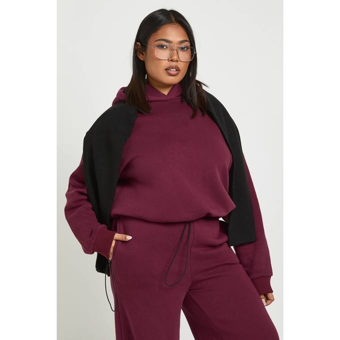 boohoo Dames Plus Toggle Oversized Hoodie | Berry | Maat: 16