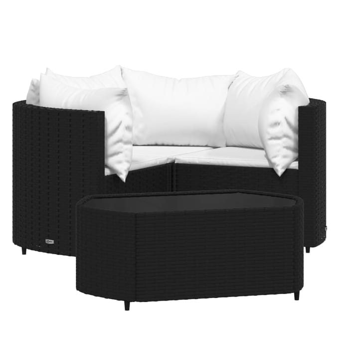 vidaXL - 4-delige - Loungeset - met - kussens - poly - rattan - zwart