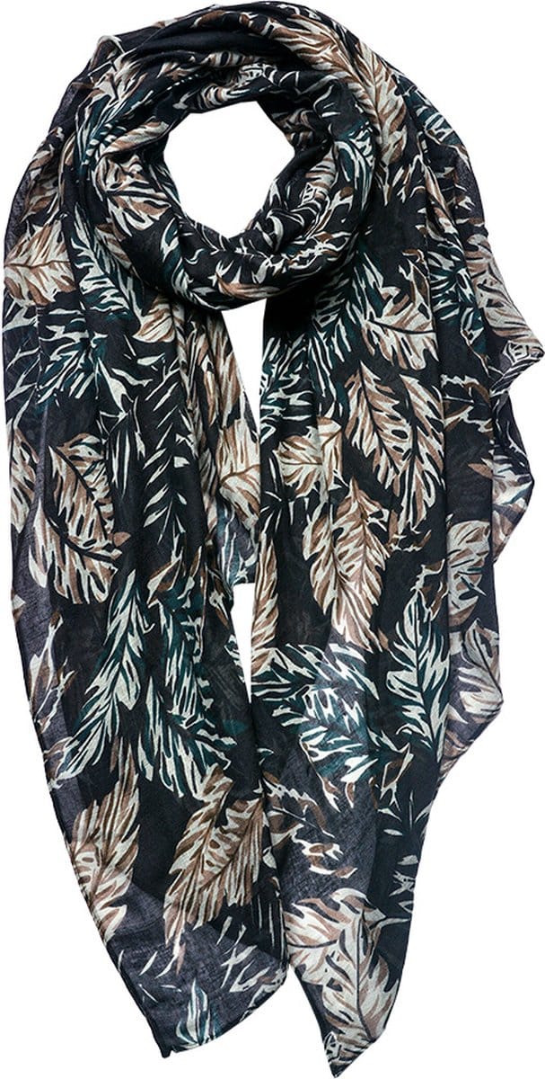 Juleeze Sjaal Dames Print 90x180 cm Zwart Synthetisch Bladeren