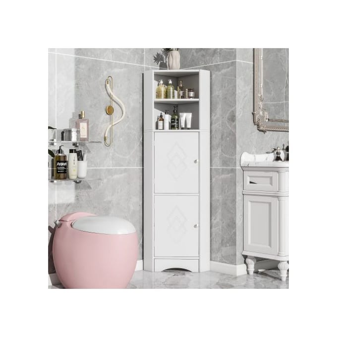 Badkamermeubel - MUVOE - Hoekkast - 36,5 x 36,5 x 155 cm - Wit - Multifunctioneel wit