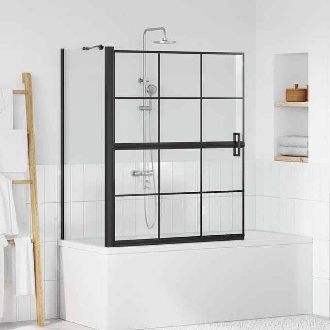 vidaXL - Bad - Douche - Scherm - Zwart - en - Transparant - 100 - x - 68 - x - 128 - cm