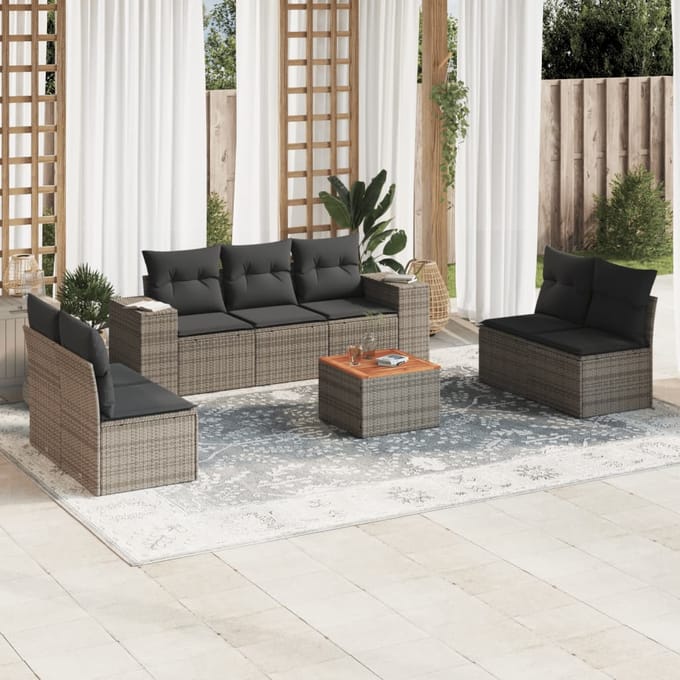 vidaXL - 8-delige - Loungeset - met - kussens - poly - rattan - grijs
