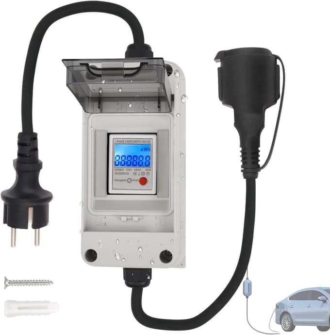 Digitale Stroommeter 230V - Verrijdbare Tussenmeter met Resetknop en IP65 Waterdichte Behuizing