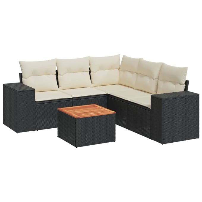 vidaXL - 6-delige - Loungeset - met - kussens - poly - rattan - zwart