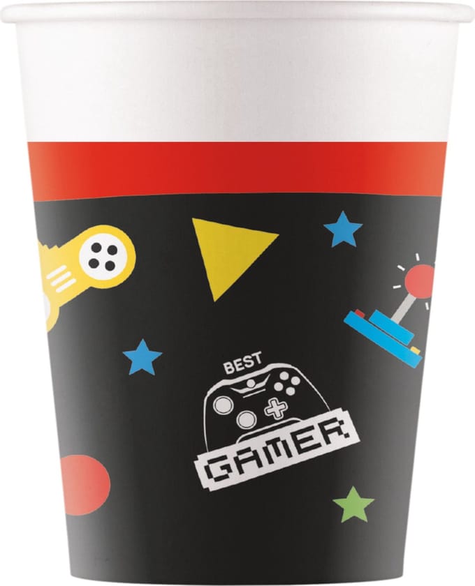 Vegaoo - 8 Gaming party kartonnen bekers 200 ml
