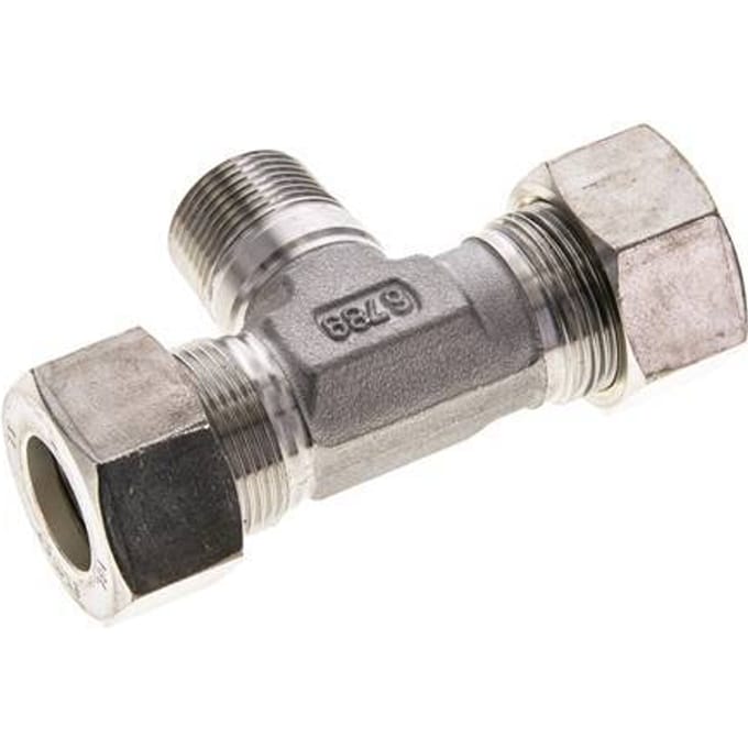 18L & M22x1.5 (con) RVS T-stuk Knelfitting Buitendraad 315bar ISO 8434-1