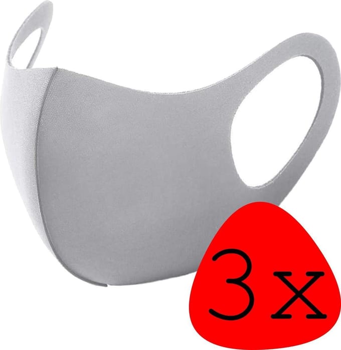 Wasbaar Mondkapje Grijs Wasbaar Mondmasker Elastisch Mondkapjes - 3 stuks