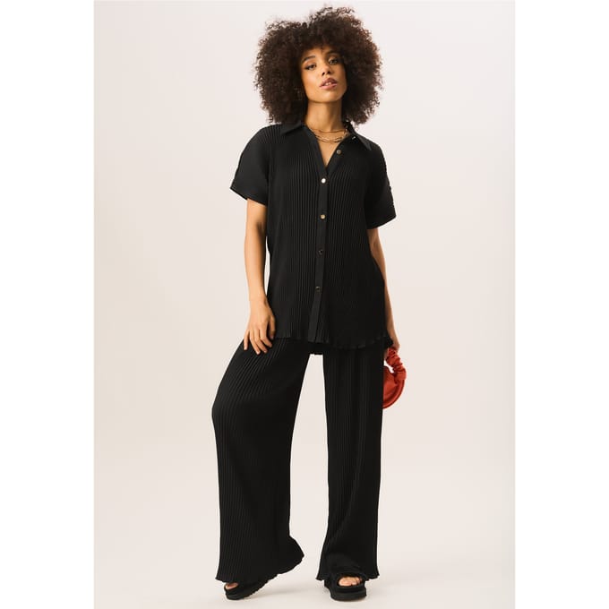 Oversized overhemd met korte mouwen en plissé