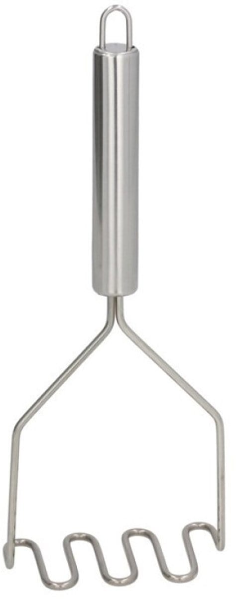 Gerimport Aardappelstamper/pureestamper - zilver rvs metaal - keuken gerei - 23 cm - Hoge kwaliteit