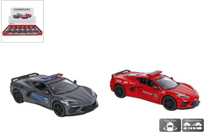 CORVETTE 2021 RESCUE, MET PULL BACK FUNCTIE, 13 CM, 2 KLEUREN verkoop per stuk KINSMART
