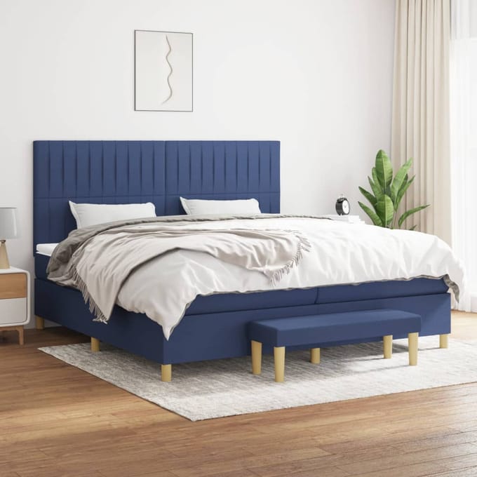 vidaXL - Boxspring - met - matras - stof - blauw - 200x200 - cm