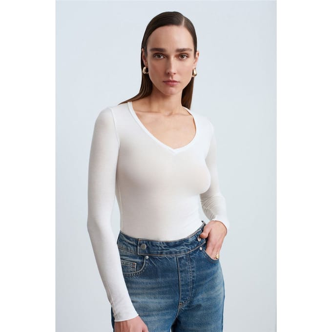 Slim Fit V-hals Lange Mouw Top