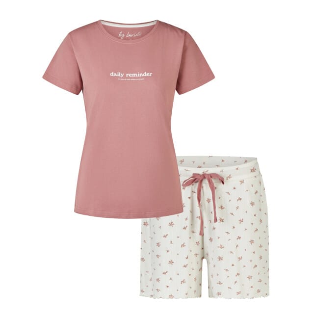 By Louise Dames Korte Pyjama Set Shortama Oudroze/Wit Gebloemd - Maat S