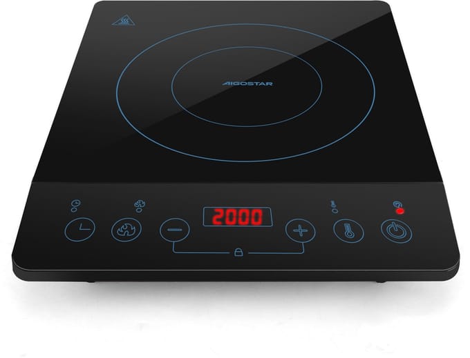 Aigostar Flame 30BWN - Inductie Kookplaat - 2000 Watt - Touch control - 1 kookzone - Timer - Zwart