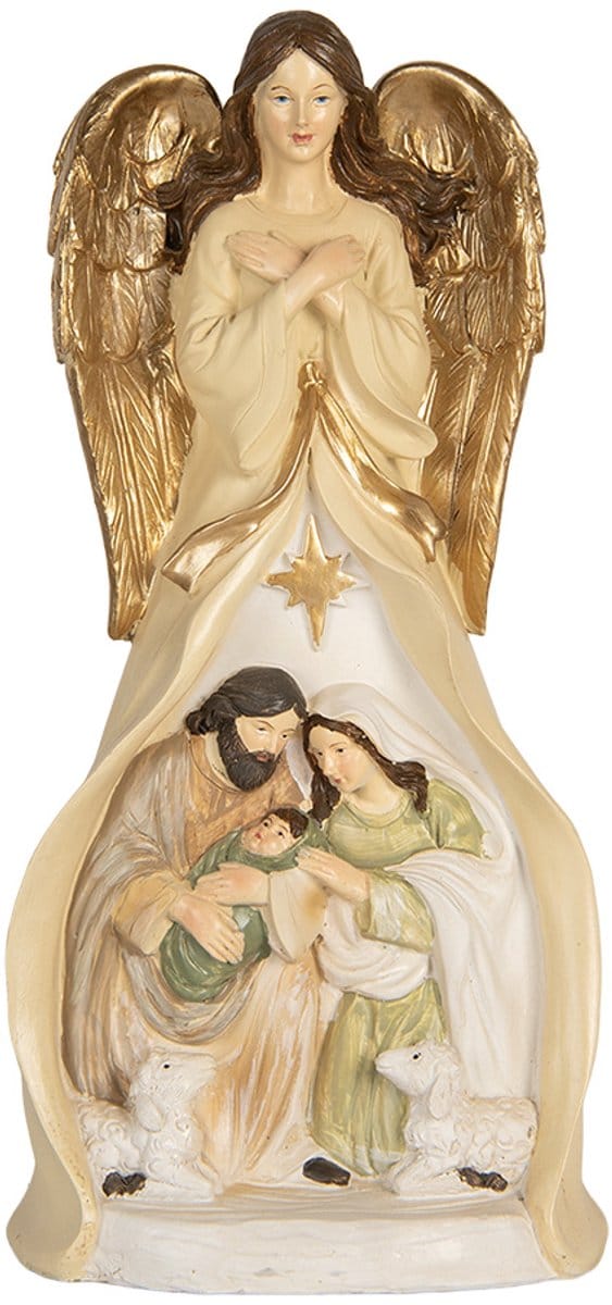 Clayre & Eef Kerstdecoratie Beeld Kerstgroep 15x12x31 cm Beige Kunststof