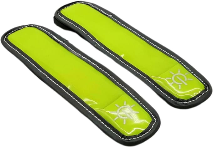 2 x Gele LED hardlooparmband met reflector en fiber licht