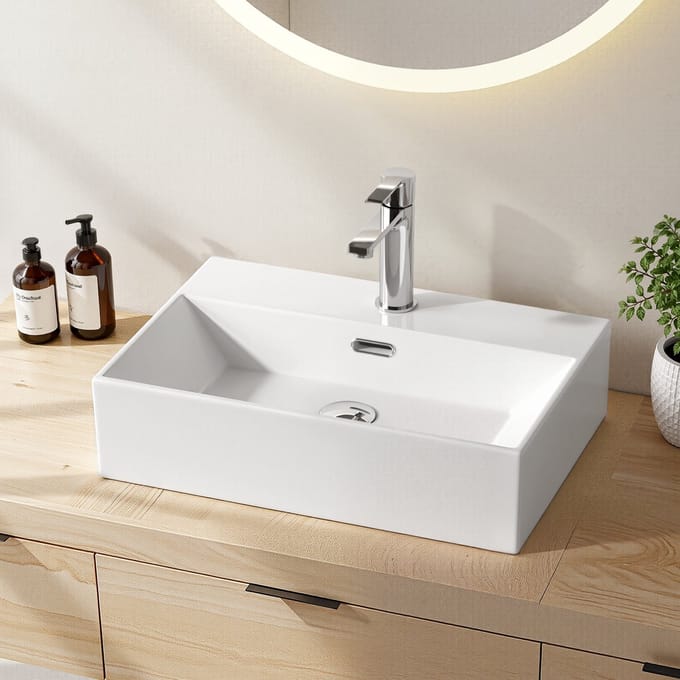 EMKE Opzetwastafel - Keramiek - Glans Wit - 60x36x13 cm - Badkamer Wasbak - met Overloop