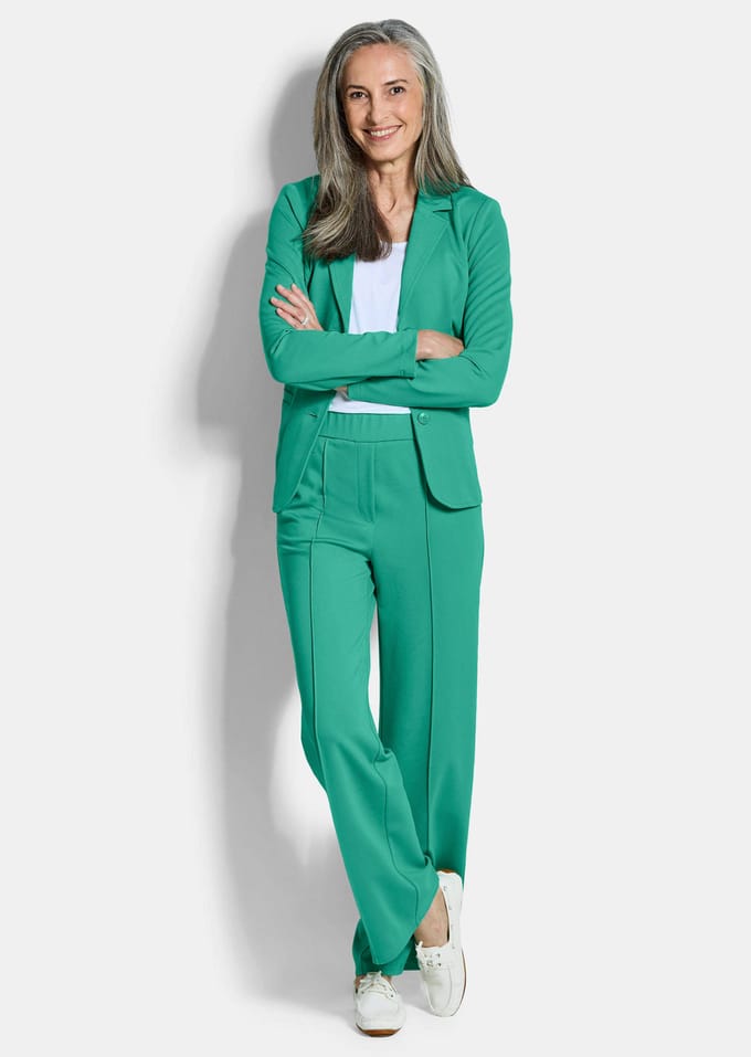 Jersey broek VERA met biesjes - groen - Gr. 40 van Goldner Fashion