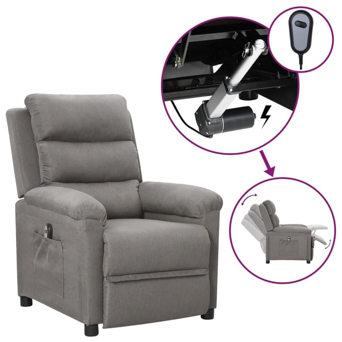 Vidaxl Fauteuil Électrique Inclinable, Gris Clair, Revêtu de Tissu