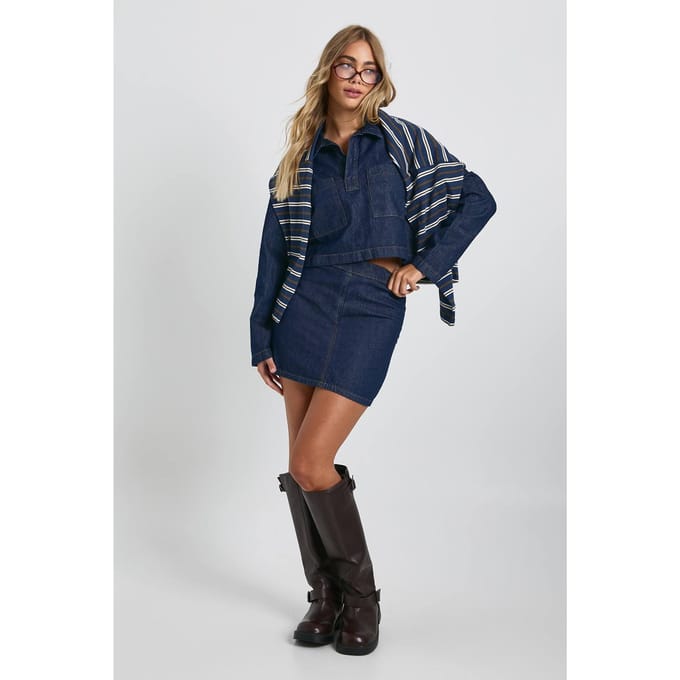boohoo Dames A-lijn denim rok | Indigo | Maat: 6
