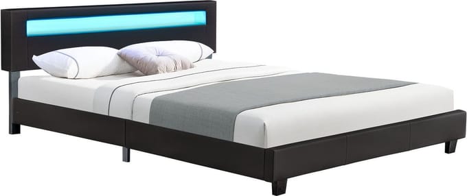Gestoffeerd bed Paris - 180 x 200 cm - Zwart - LED Verlichting