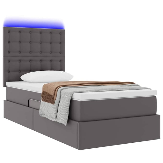 vidaXL - Opbergbed - met - LED - met - hoofdeinde - Grijs - 90 - x - 200 - cm - Kunstleer