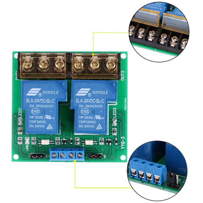 1/2-Kanaals DC 5V 12V 24V 30A Relais Board Module Optocoupler Isolatie Hoge/Lage Trigger 24V 2-Channel
