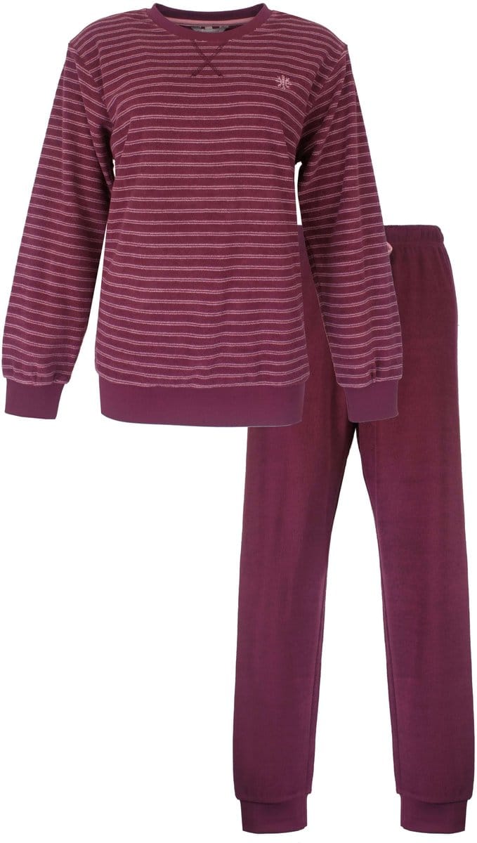 Tenderness Dames Pyjama - Badstof - Lange Mouwen - Bordeaux - Maat M