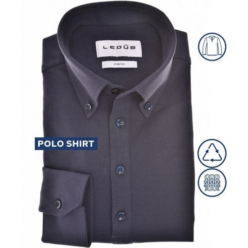 Ledûb Slim Long Sleeve Polo Jersey Stretch Donker Blauw / male