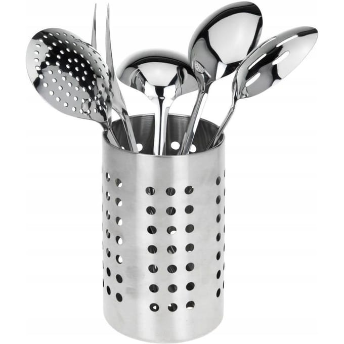 Set d'ustensiles de cuisine en acier inoxydable 6 pièces avec support argenté