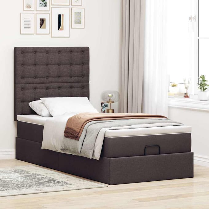 vidaXL - Bed - met - matras - 100x200 - cm - stof - donkerbruin
