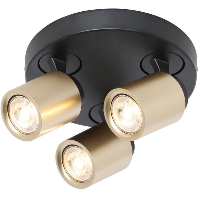 Freelight Razza plafondspot, zwart/goud, Ø 28,5 cm, 3-lamps.