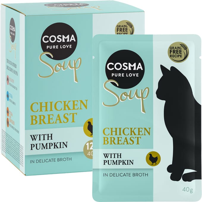 24x40g Soup Kippenborst met Pompoen Cosma Kattenvoer